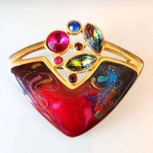 Vintage ECD Enamel Rhinestone Brooch